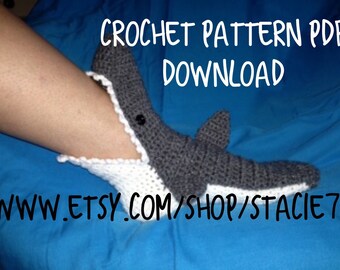 PATTERN for crocheted Shark Socks- Baby, Child, and Adult Sizes in ENGLISH only