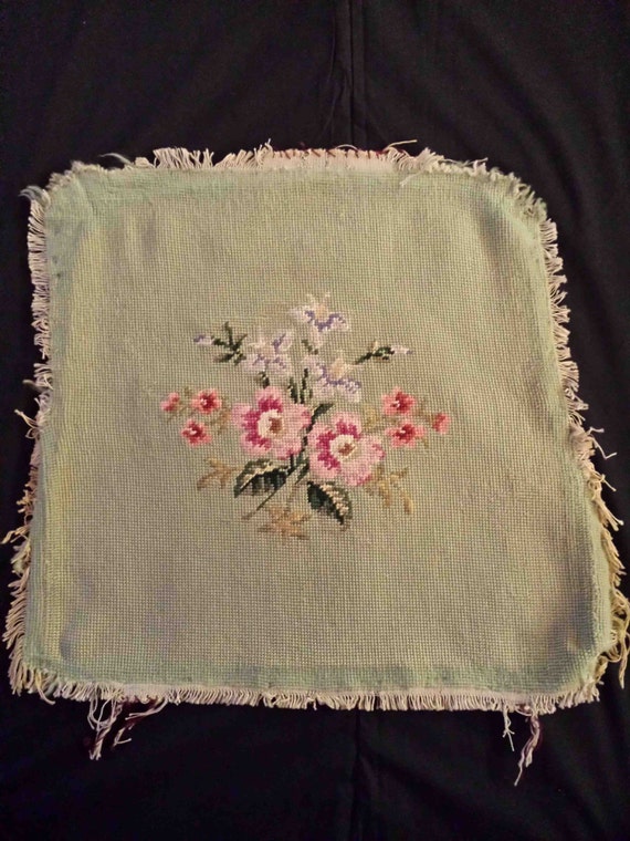 Vintage handstitched NEEDLEPOINT CHAIR COVER by DesignPanache