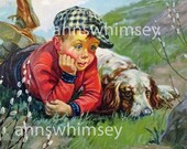 Dog and Little Boy Art Print, We'll Get That Silly Rabbit - Antique Art Print Restored - Restored From Circa 1920 Print #144 Dog and Little Boy Art Print, We'll Get That Silly Rabbit - Antique Art Print Restored - Restored From Circa 1920 Print #144