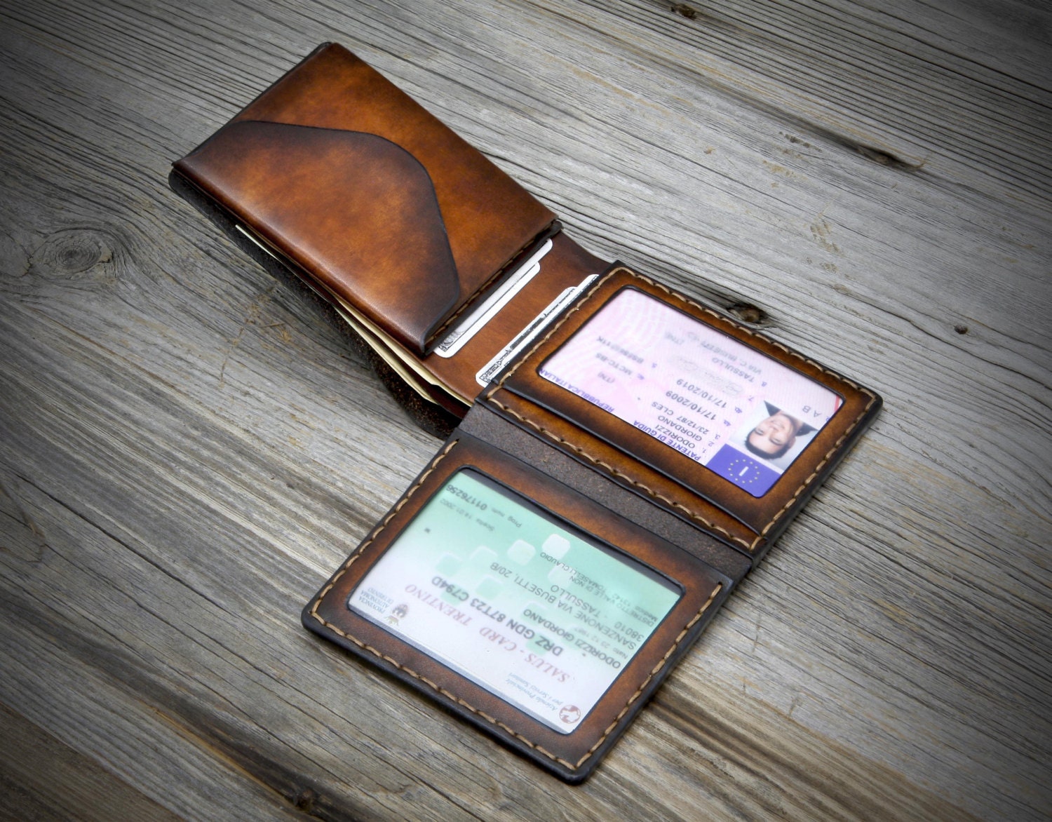 Coin Pocket ID Window Leather Wallet for men. Bifold leather