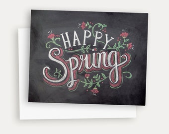 Spring Card - Happy Spring - Easter Card - Chalkboard Art - Hand Lettering- Chalk Art - Colored Chalk
