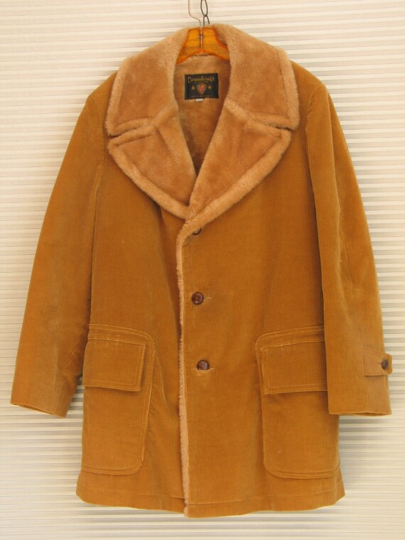 Men's Heavy Winter Coat Tan Corduroy Faux Fur lined by