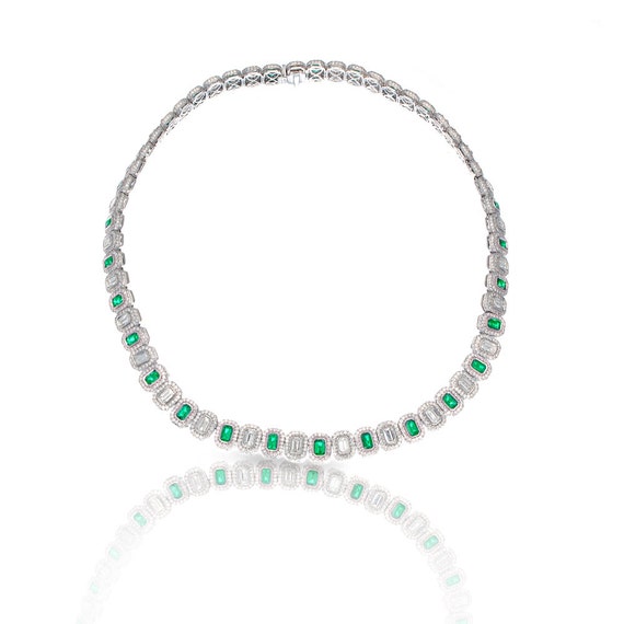 Cleopatra Emerald and Diamond Necklace 14K Gold Natural by Equalli
