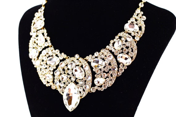 SALE SALE Gold Bridal Necklace Chunky Crystal Statement