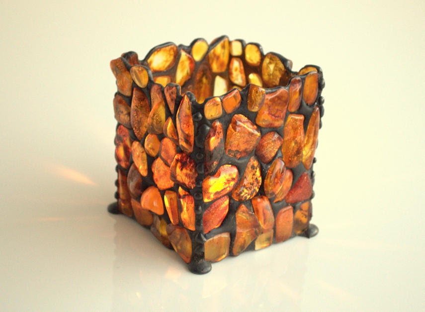 Amber Tea Light Candle Holder. Tealight holder by AmberGlassArt