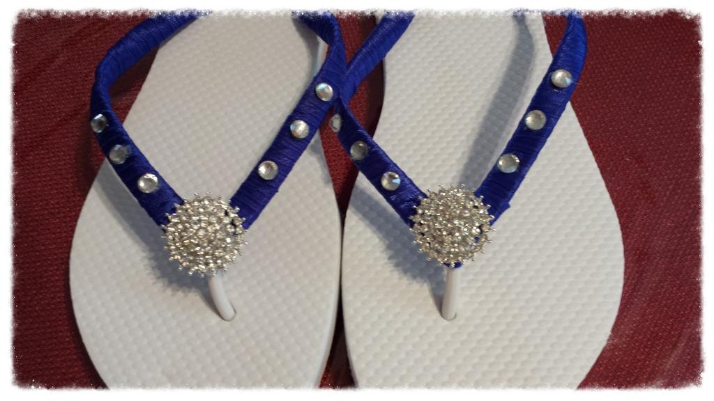 Royal Blue Flip Flops. Royal Blue Bridal shoes rhinestones