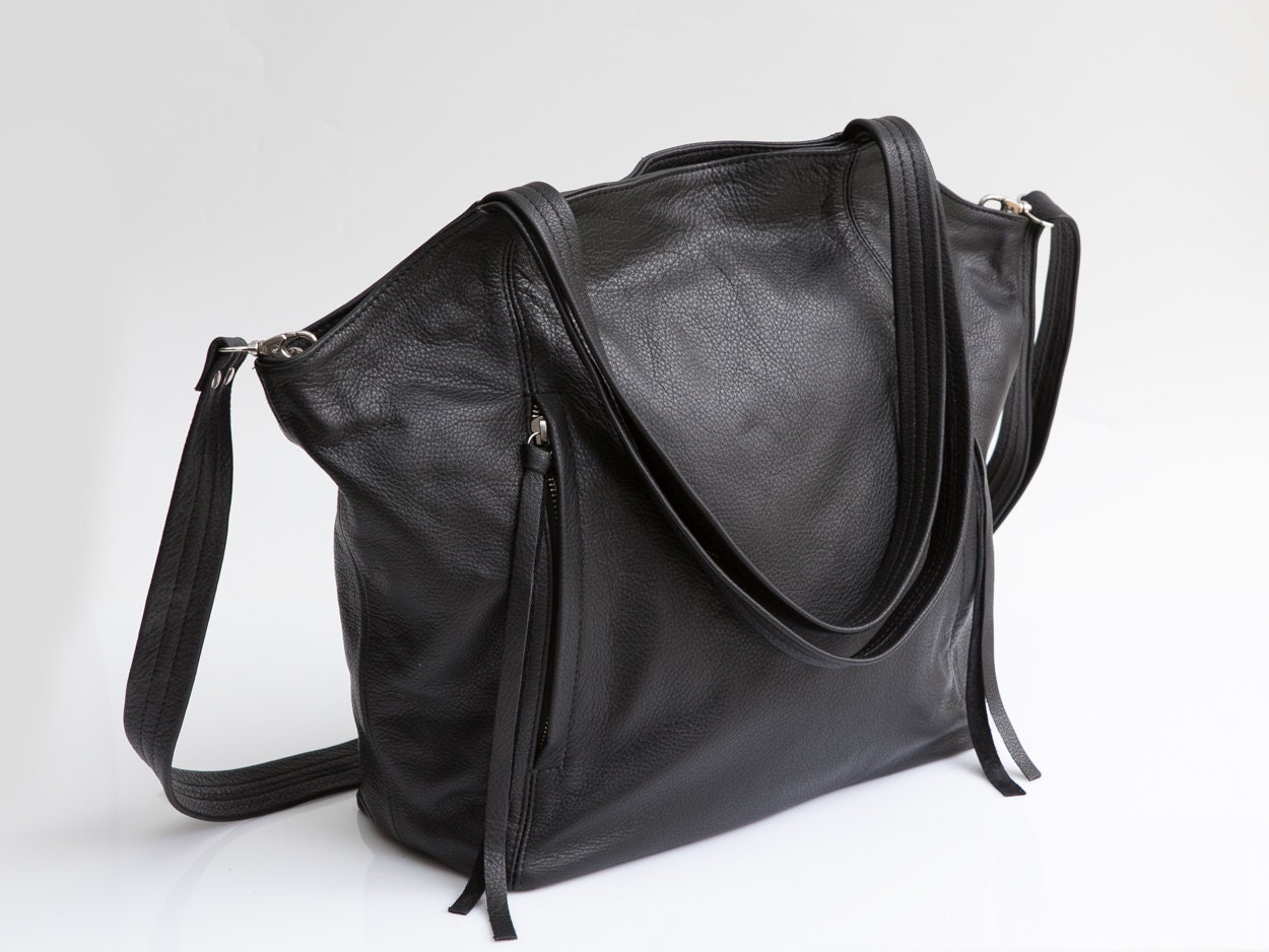 Black Leather Tote Bag Soft Leather Bag CrossBody Bag