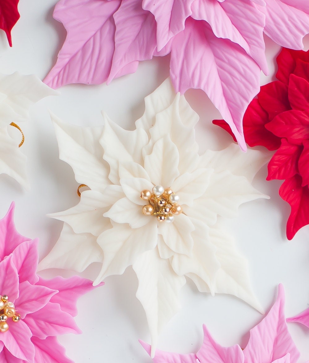 White Poinsettia Christmas Ornament