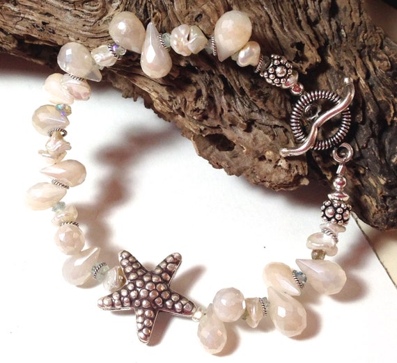 Starfish Bracelet, Starfish Bead, Starfish Jewelry, Aquamarine semi precious gemstone, Starfish charm, Moonstone starfish, moonstone jewelry