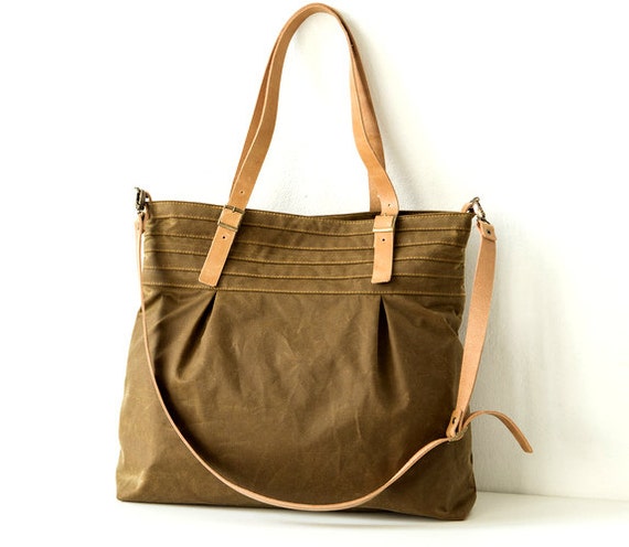 Sand Waxed cotton Shoulder Bag with Leather DetailsMediumCasual ...