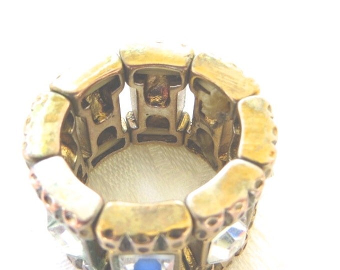 Vintage Crystal Ring Baguette Cut Stretch Expandable Fashion Statement Ring