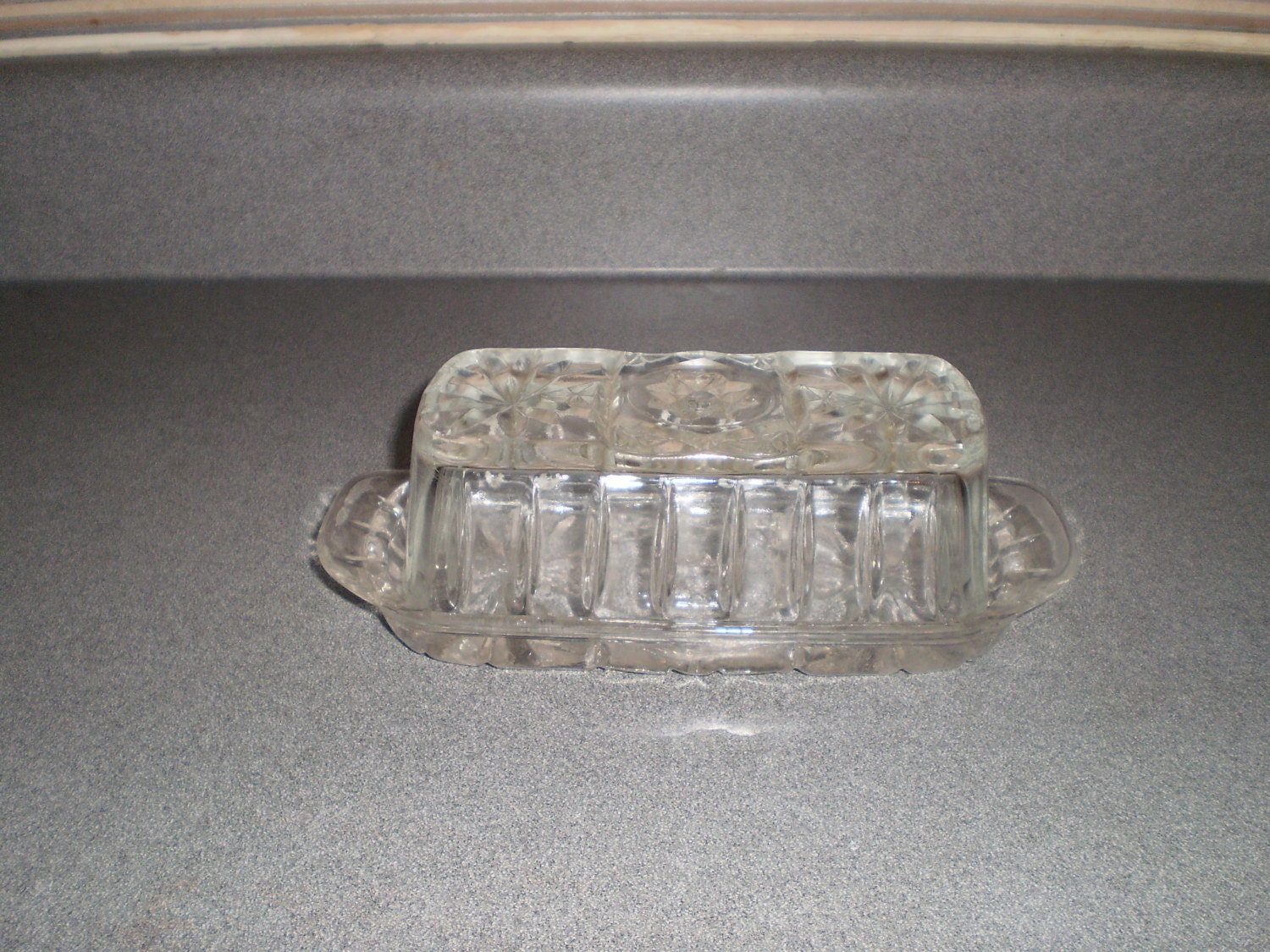Vintage Crystal Glass Butter Dish with Matching Domed Lid