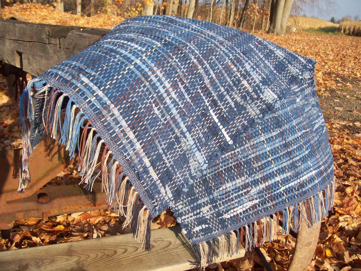 Denim Rag Rug Denim and Flannel Recycled Blue Jeans