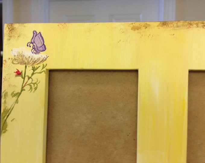 Wood Wall Decor - Butterfly and Flowers with Chalkboard, Hooks and Picture Frames Built In