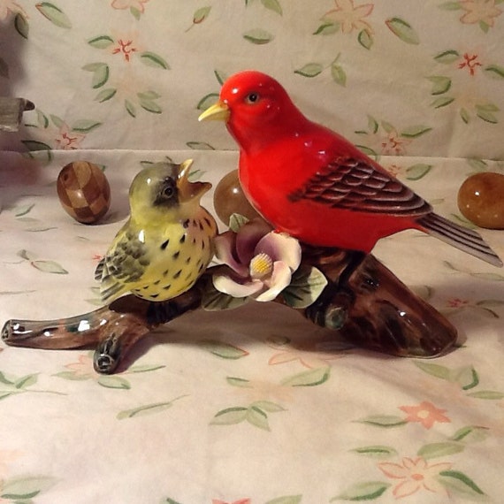 Vintage Lefton Bird Figurine Mom and Chick by BringItOnBack