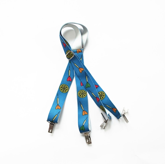 Kids suspenders blue with darts patterns vintage 70s