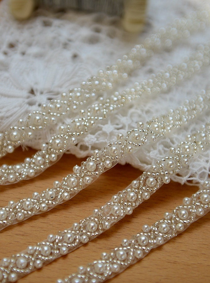 pearl beaded trim bridal sash beaded jewelry Trim clear