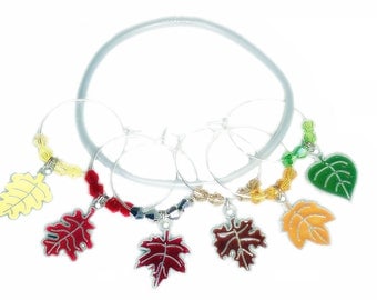 Thanksgiving Wine Charms - Autumn Leaves For Thanksgiving - Autumn Wine Charms - Fall Leaf Glass Tags - Glass Markers - gifts - Party Favors