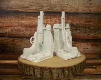 Gun Bookends, Bookends, Western Decor, Rustic Bookends, Pistol Bookends, Just for Him, Rustic Decor