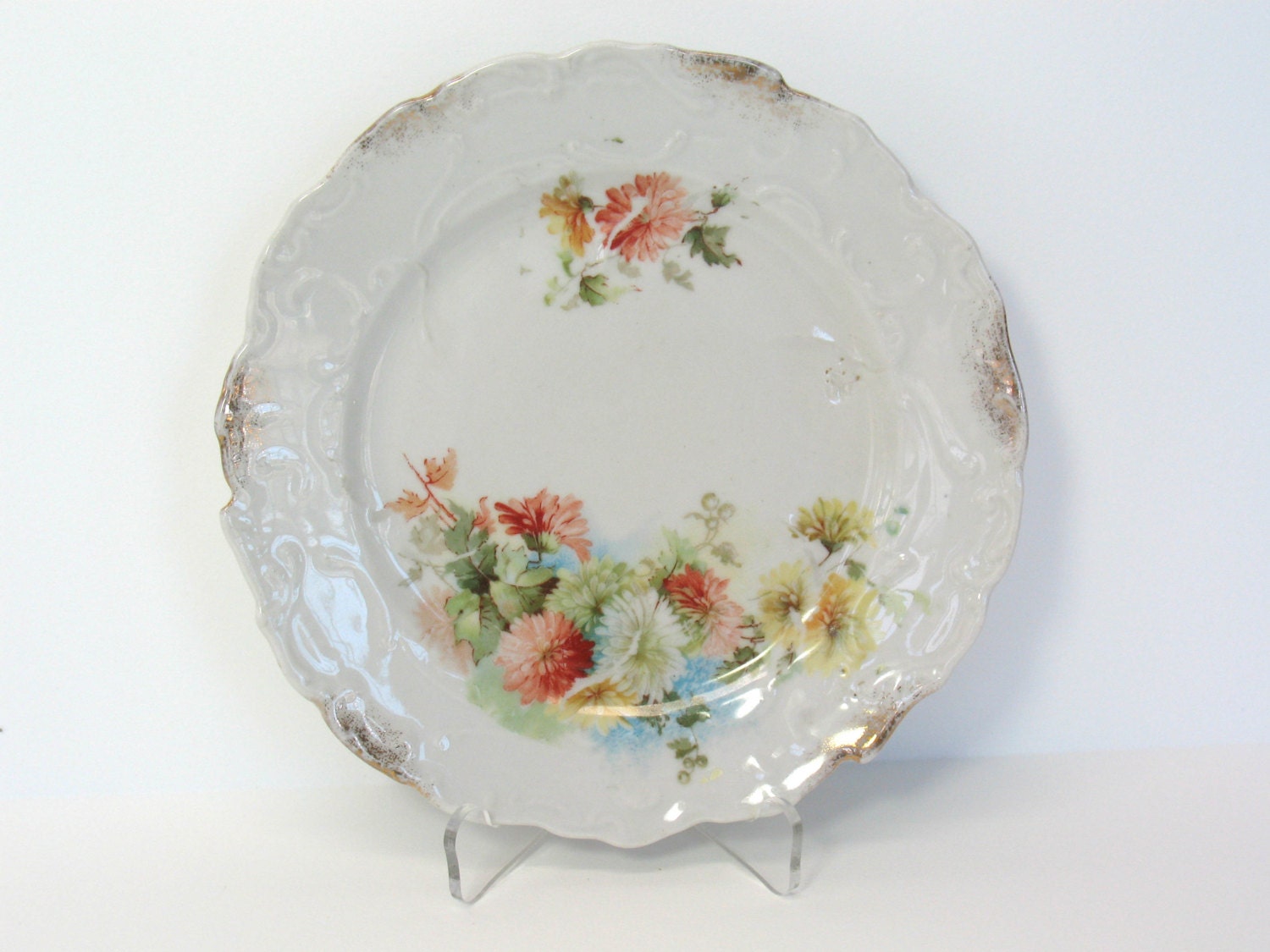 Bavarian Plate Porcelain Dish Bavaria Floral Gold Gilt Trim