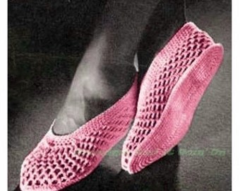 Crochet Slipper Pattern Vintage PDF Instant Download Lacy Mesh Sandals Shoes Peek a Boo crochet Slide on Slippers Beach Shoes Vtg