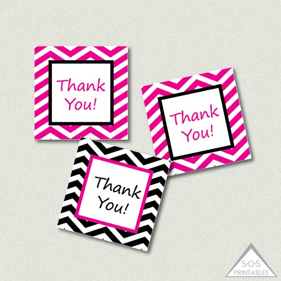 hot pink and black chevron printable thank you tags