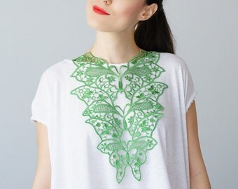 30% Inspiration Green Necklace Venise Lace Necklace Lace Jewelry Bib Necklace Statement Necklace Body Jewelry Gift/ FIORDI