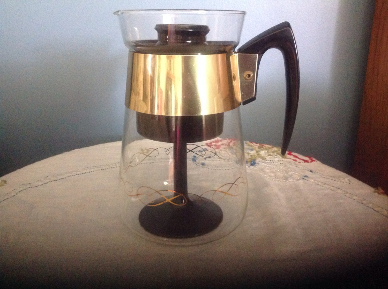 Vintage Glass Coffee Pot Stove Top Percolator Gold and Black Haute Juice