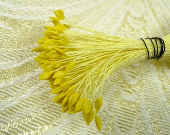 Vintage Millinery Stamens Yellow Anther Tip Bunch of Double Ended NOS Germany for Hats, Crafts, Flower Making Supply, Cake Decoration