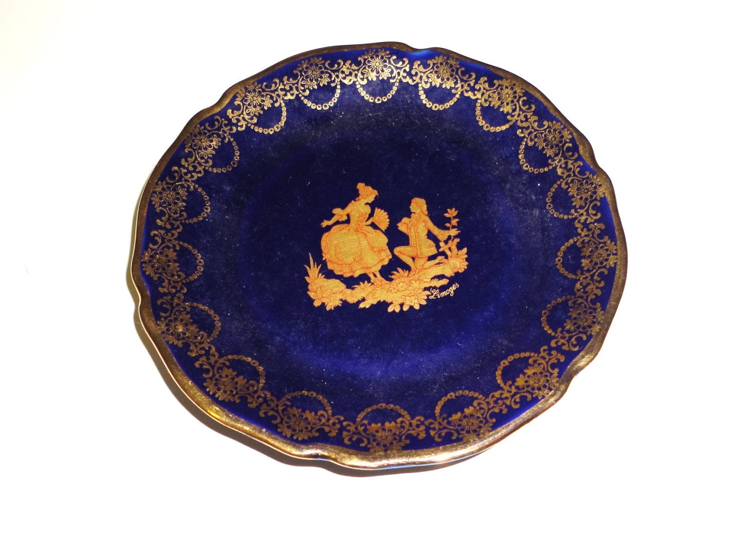 Limoges Blue Cobalt with Gold Trim Trinket Dish Porcelain