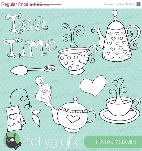 80% OFF SALE tea set digital stamp commercial use, vector graphics, digital stamp, digital images - DS302 Il_570xn