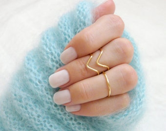Knuckle Ring Set of 3 Handmade 2 Chevron 1 Band Adjustable Minimalistic Midi Stacking Dainty Gold or Silver ANY SIZE
