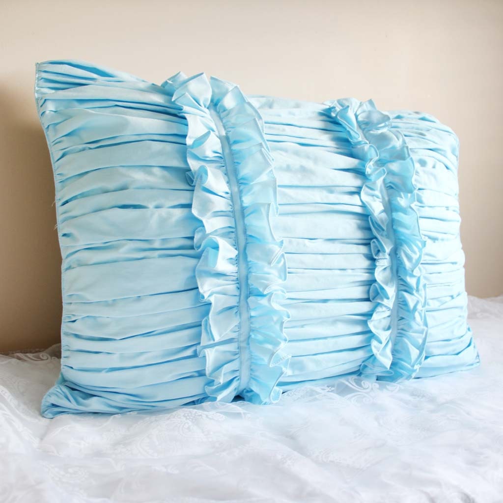 Blue Ruffle Ruching Pillow Sham Luxury by LovelyDecor on Etsy