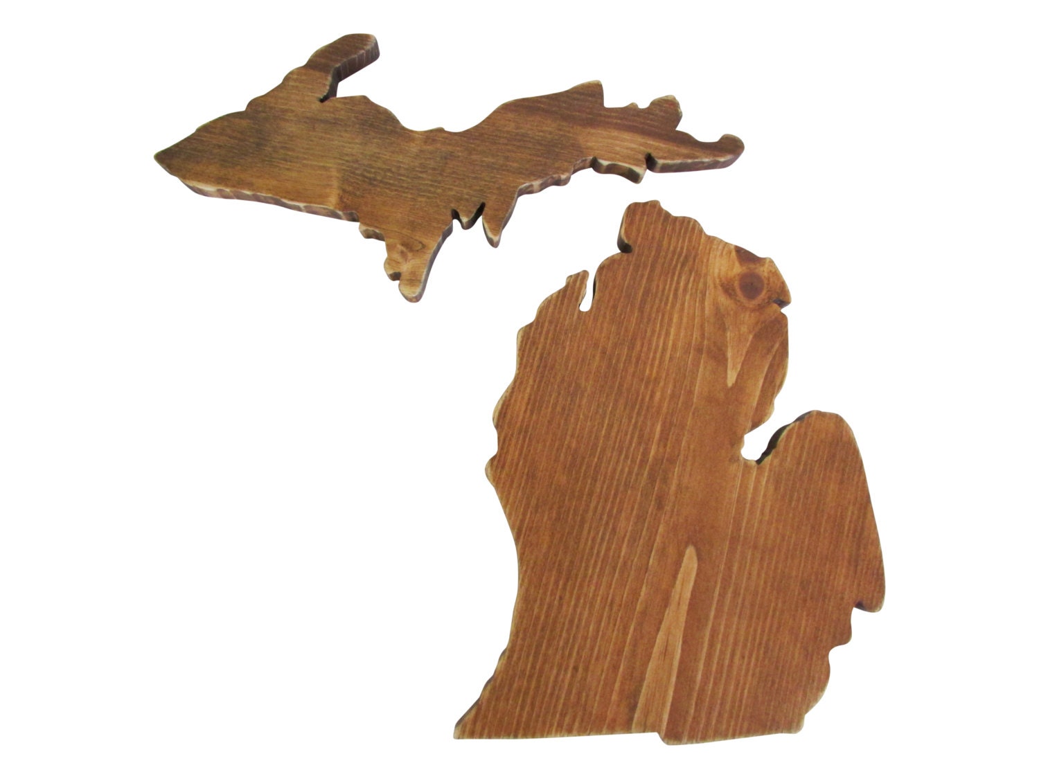 Michigan State And Upper Peninsula State Cut Out Wooden State