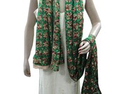 Retro Style Shawl/Meditation Chakra Shawl/Hand Embroidered Phulkari Stole/Green Ethnic Wrap Shawl