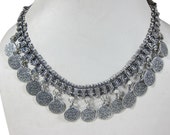 Vintage 1970s German Silver Coin Design Choker Jewelry Statement Necklace India