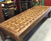 Indian Style Table Rustic Solid Wood Floral Carved Long Coffee Table Handcrafted Indian Furniture