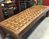 Indian Antique Rustic Coffee Table Floral Hand Carving Indian Solid Wood Vintage Furniture