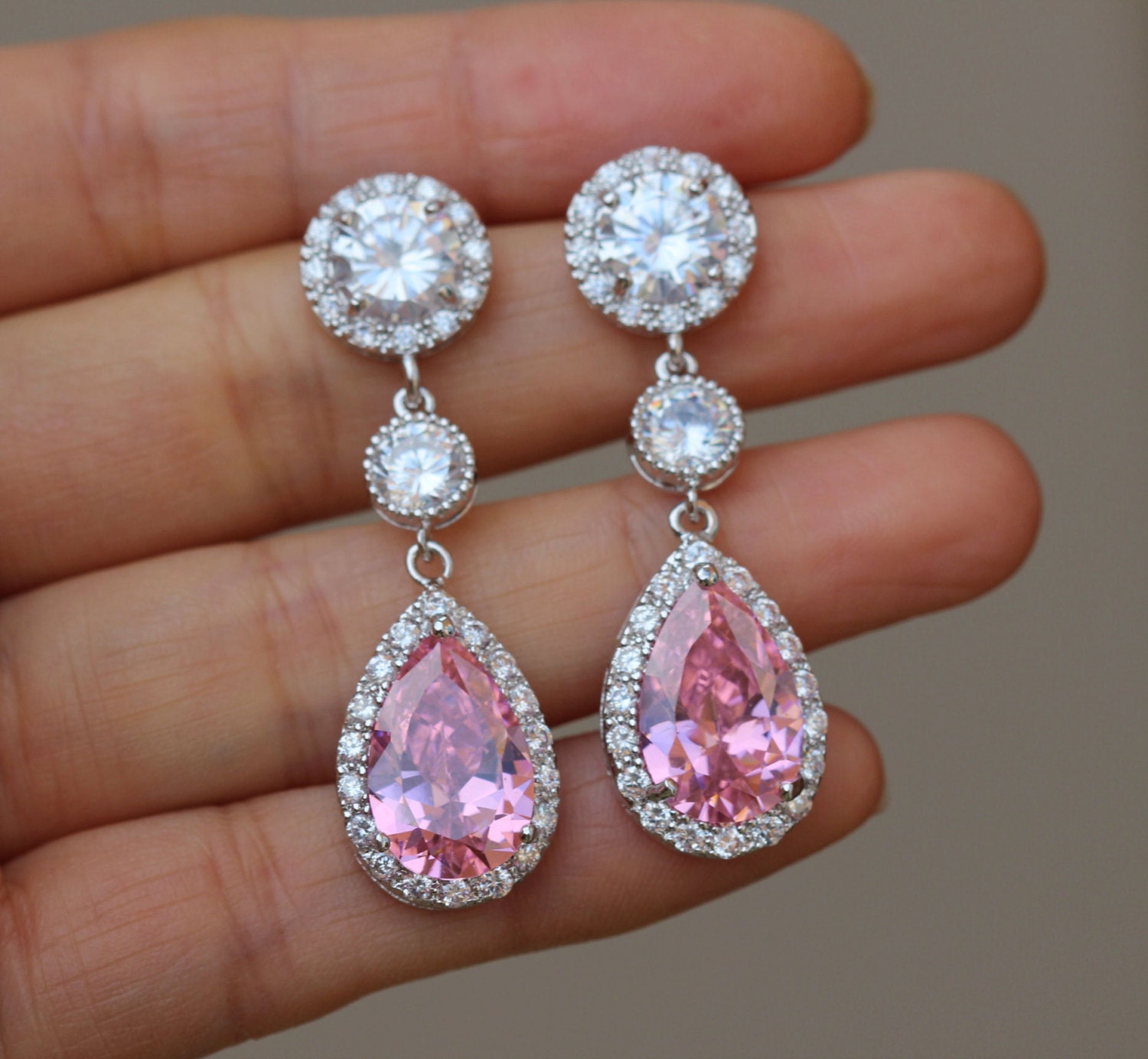 long bridal pink earring wedding pink earring bridal jewelry