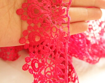 Fuchsia Pink Embroidery Crochet (Cotton) Lace Trim 60mm Wide - 02L28