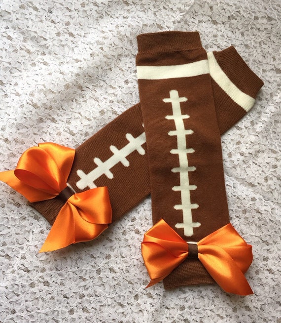 Brown & white football leg warmers with orange by LittleMissRichs