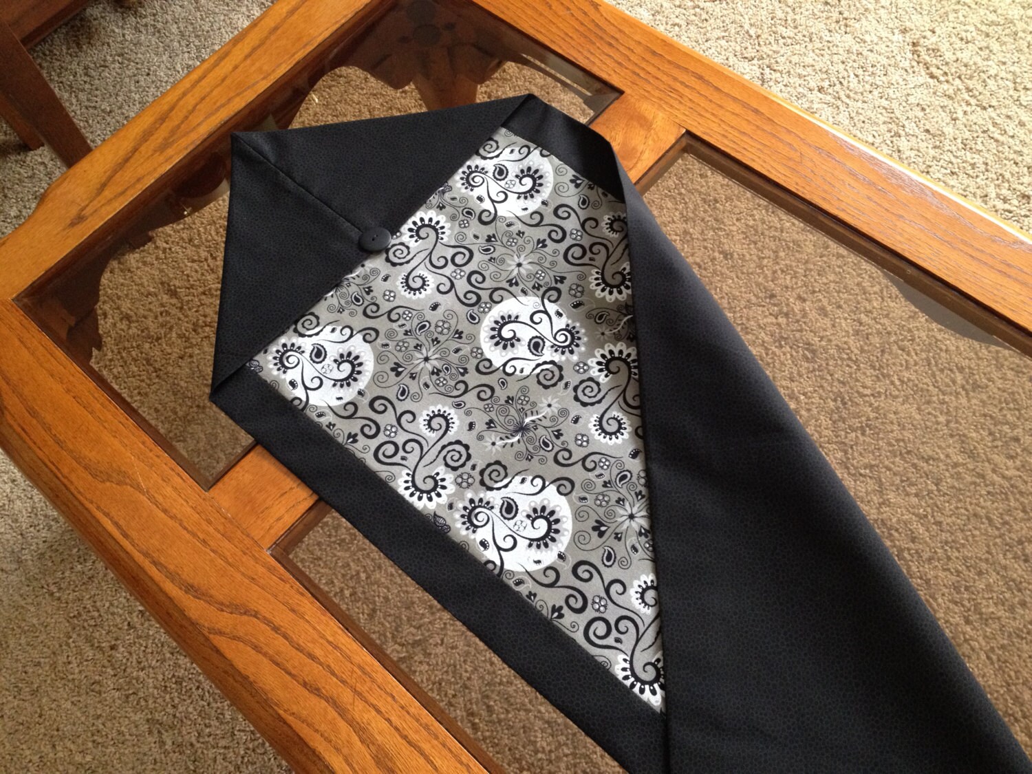 Table Runner Handmade Fancy Black & Silver Fabric Table