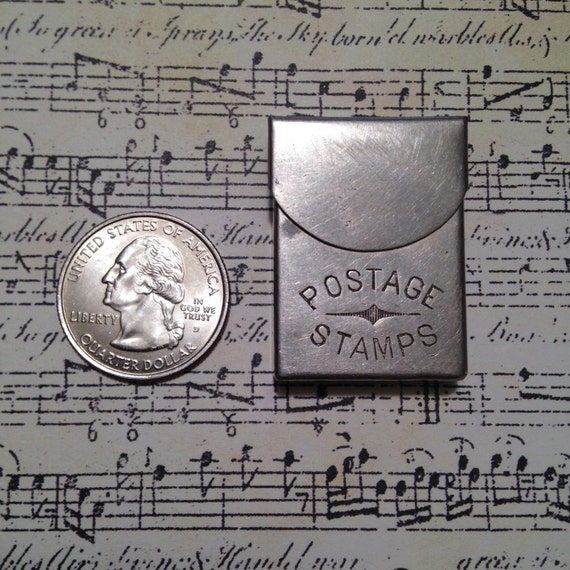 Antique Postage Stamp Silver Metal Holder by