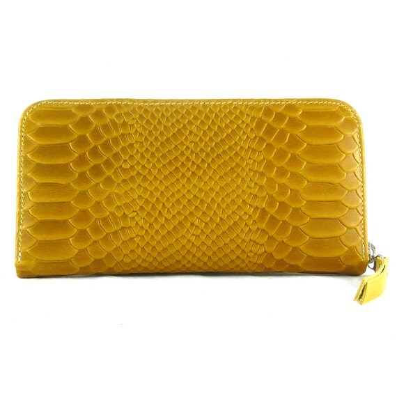 Embossed leather wallet Yellow leather wallet by MALAKITA on Etsy