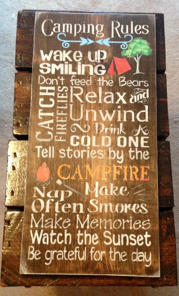 Camping rules sign 12x24 stained wood pictured by SignsByRhonda