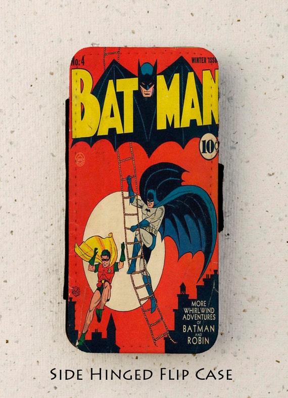 iPhone 4 5 or 6 flip case Batman Vintage by LilyPartoneauArt