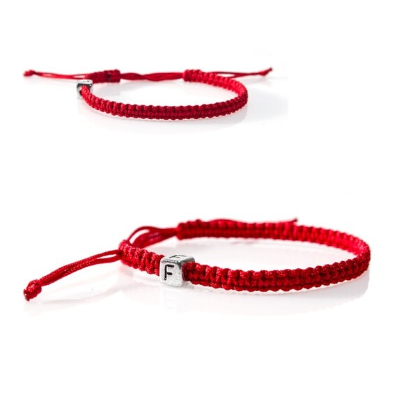 Items similar to Kabbalah Bracelet Red Macrame bracelet - Modern Bracelet - Letter bead Bracelet ...