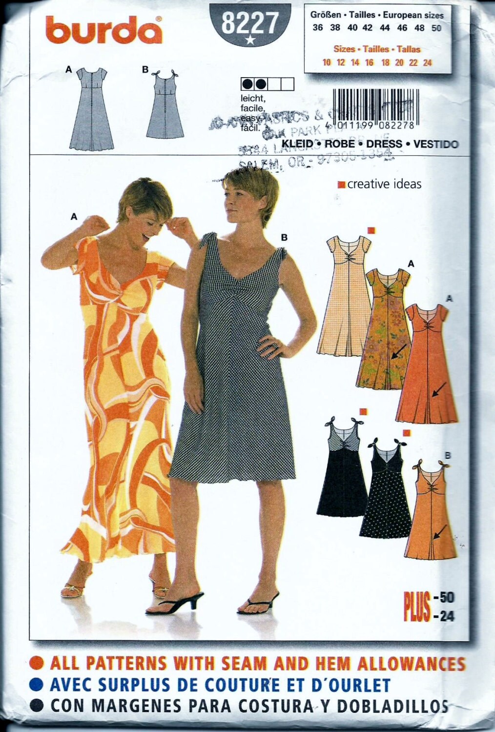 UNCUT Burda Dress Pattern 8227 Summer Dress Pattern Women