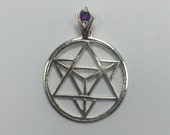 Sacred Geometry, Sterling Silver Merkaba Pendant with Custom Amethyst Bail 