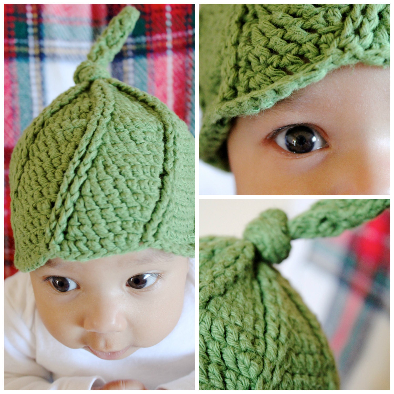 Sprout Hat PDF Crochet Pattern BABY Hat Leaf Stem Top Knot